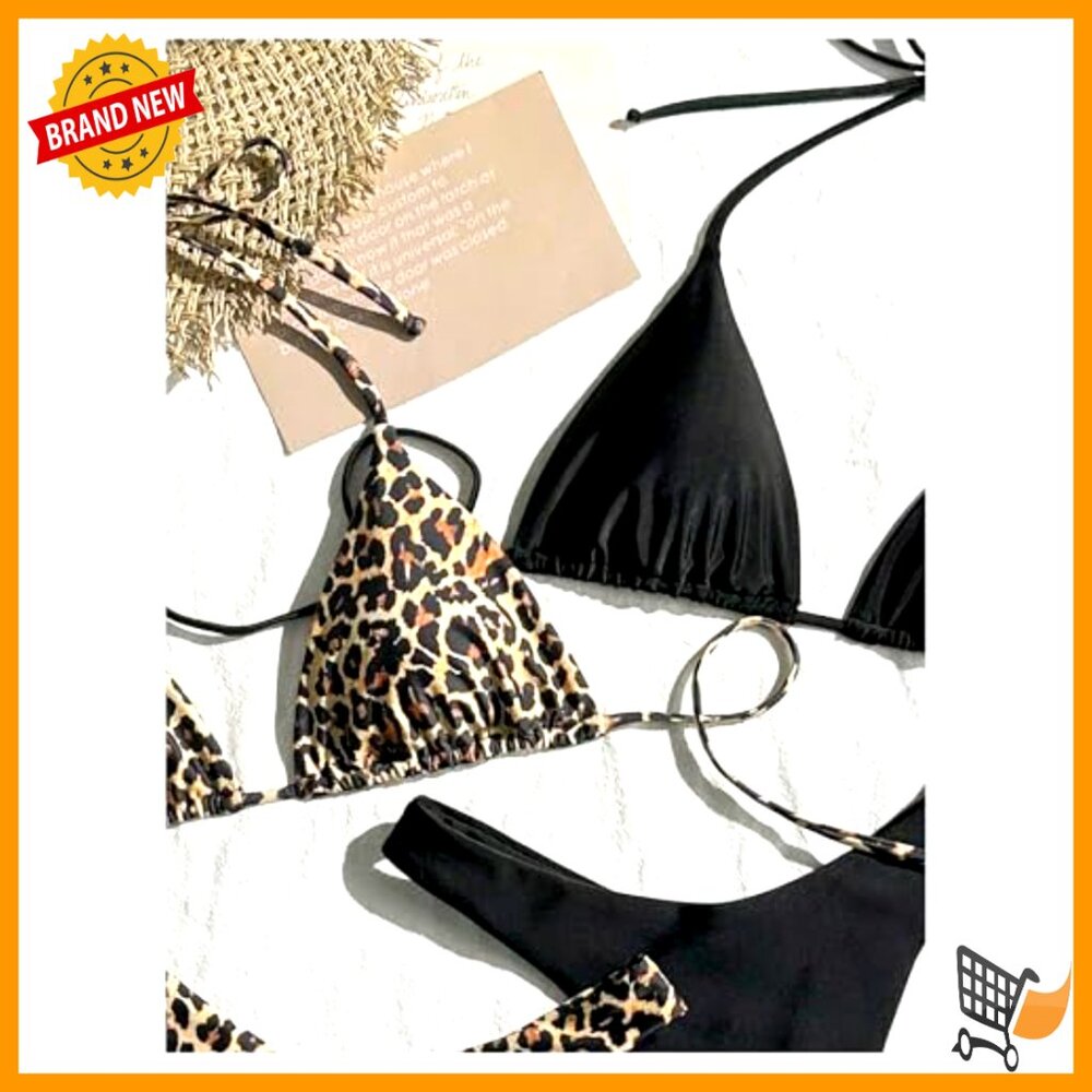 Leopard Print Bikini Set Halter Triangle Top Braz… - image 4